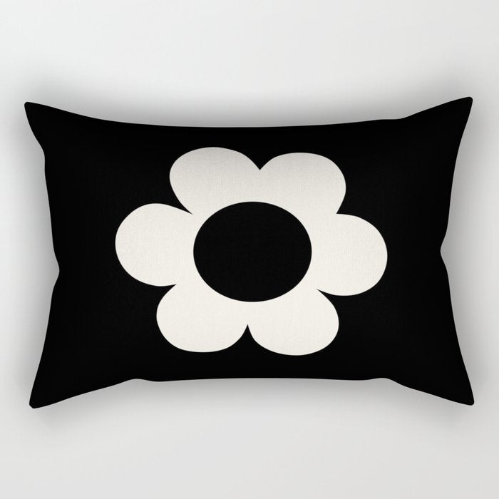 La Fleur | 06 - Retro Floral Print Black And White Flower Rectangular Pillow Gallery Image 2
