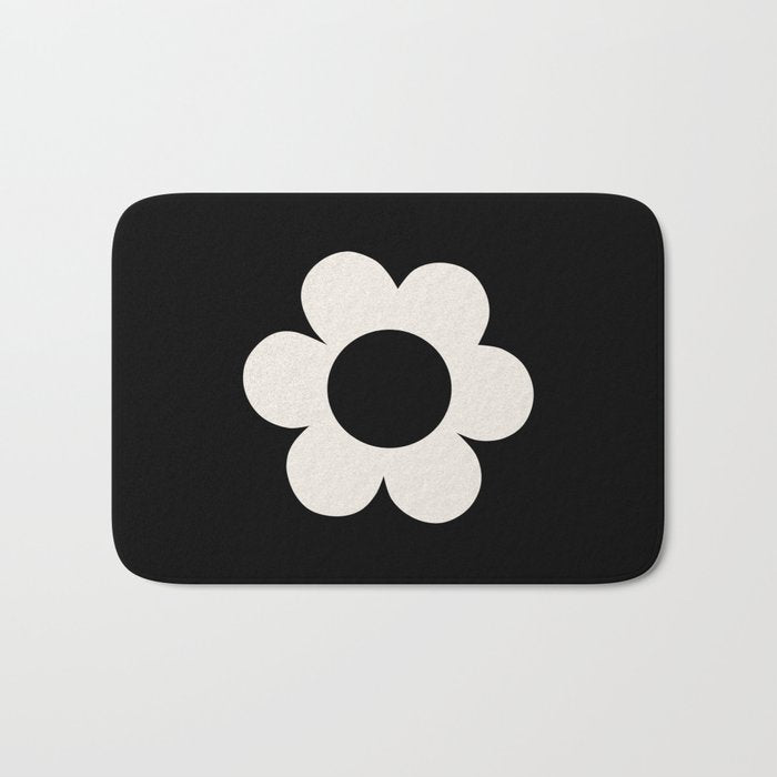 La Fleur | 06 - Retro Floral Print Black And White Flower Bath Mat Gallery Image 1