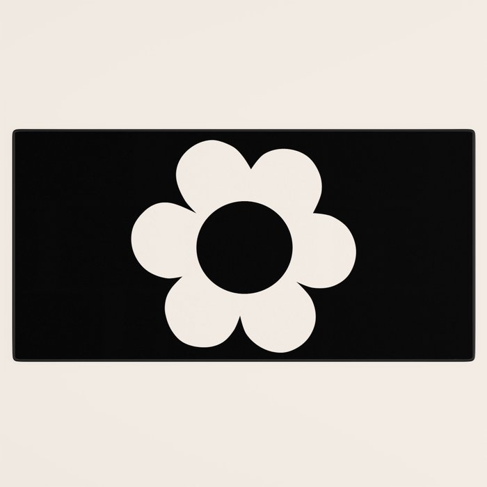 La Fleur | 06 - Retro Floral Print Black And White Flower Desk Mat Gallery Image 3