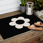 La Fleur | 06 - Retro Floral Print Black And White Flower Outdoor Rug Gallery Image 2
