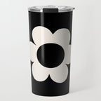 La Fleur | 06 - Retro Floral Print Black And White Flower Travel Mug Gallery Image 1