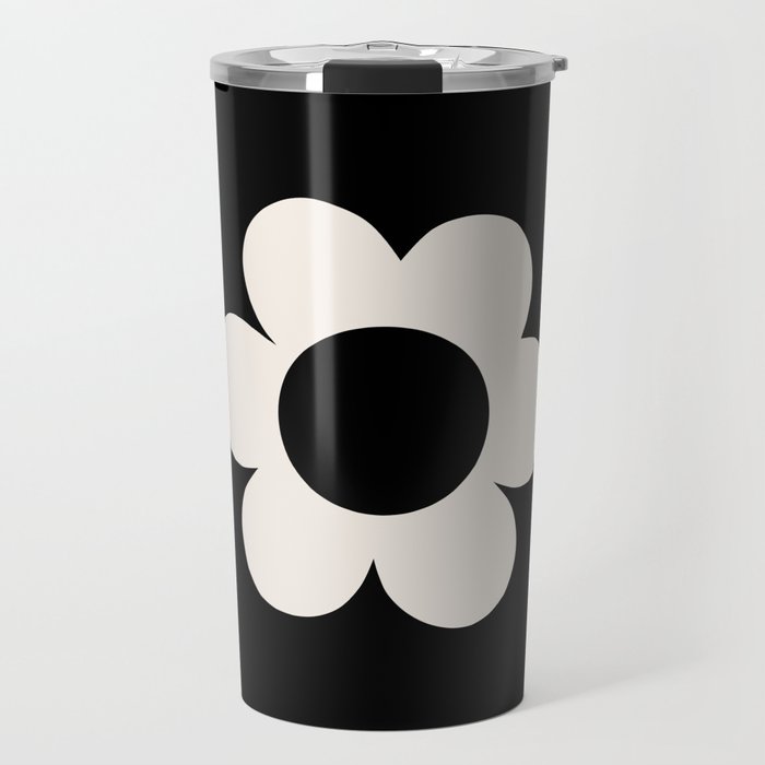 La Fleur | 06 - Retro Floral Print Black And White Flower Travel Mug Gallery Image 1