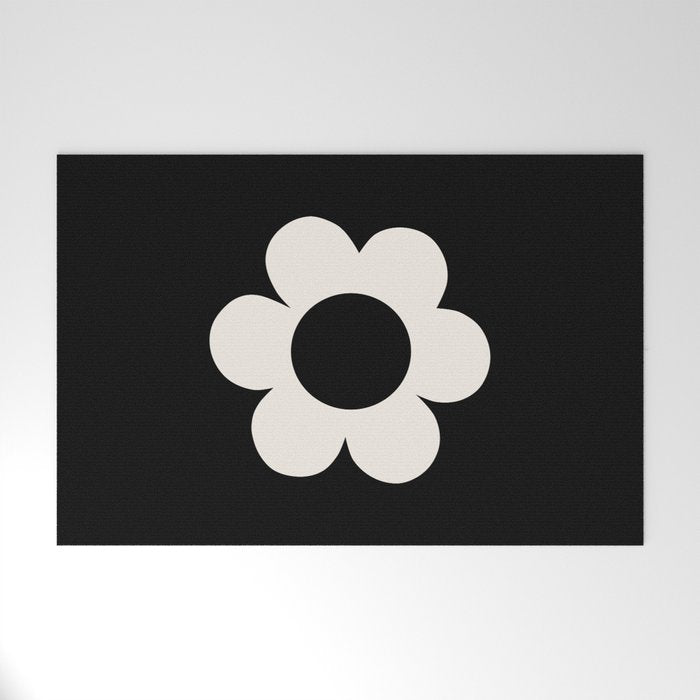 La Fleur | 06 - Retro Floral Print Black And White Flower Welcome Mat Gallery Image 1
