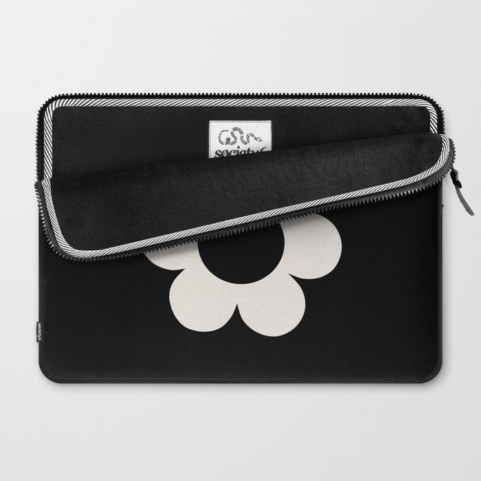 La Fleur | 06 - Retro Floral Print Black And White Flower Laptop Sleeve Gallery Image 2