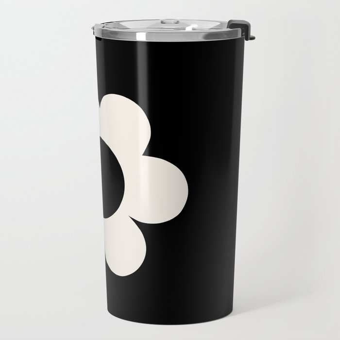 La Fleur | 06 - Retro Floral Print Black And White Flower Travel Mug Gallery Image 2