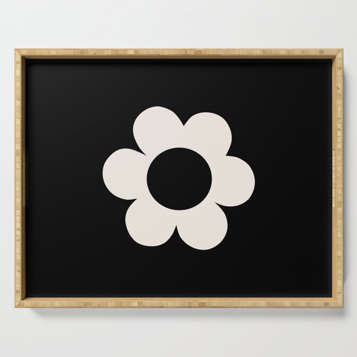La Fleur | 06 - Retro Floral Print Black And White Flower Serving Tray Gallery Image 1