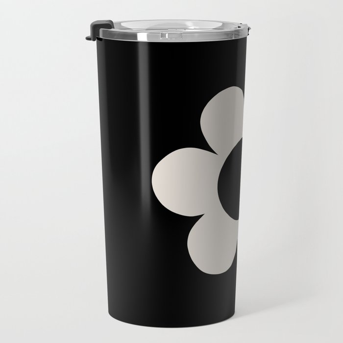 La Fleur | 06 - Retro Floral Print Black And White Flower Travel Mug Gallery Image 3