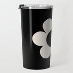 La Fleur | 06 - Retro Floral Print Black And White Flower Travel Mug Gallery Image 3