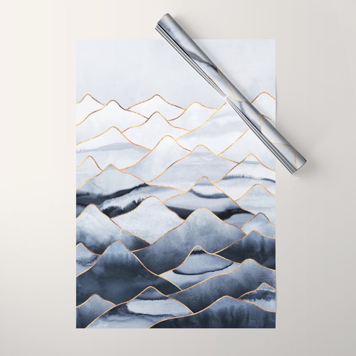 Mountains 2 - Gold Colored Lines Wrapping Paper Gallery Image 1