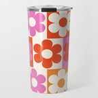 Pink and Orange Retro Daisies Travel Mug Gallery Image 1