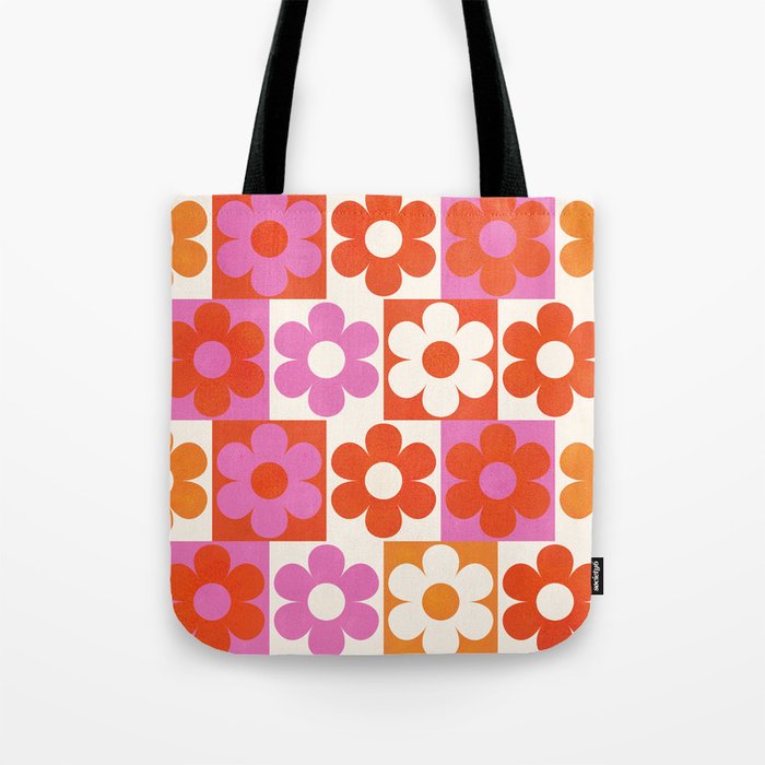Pink and Orange Retro Daisies Tote Bag Gallery Image 1