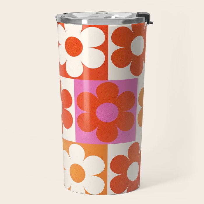 Pink and Orange Retro Daisies Travel Mug Gallery Image 2