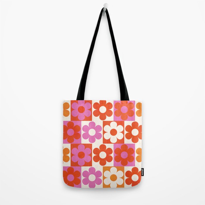 Pink and Orange Retro Daisies Tote Bag Gallery Image 2