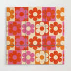 Pink and Orange Retro Daisies Wood Wall Art Gallery Image 1