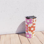 Pink and Orange Retro Daisies Travel Mug Gallery Image 4