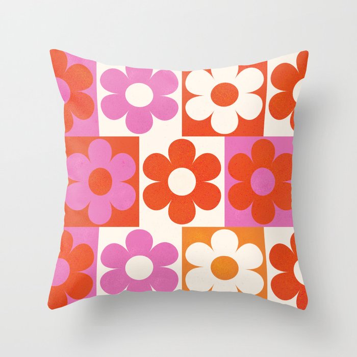 Pink and Orange Retro Daisies Throw Pillow Gallery Image 6