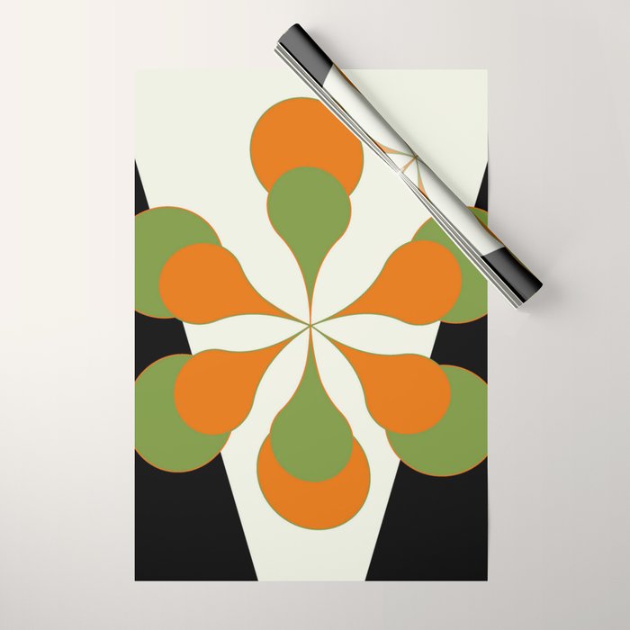 Mid-Century Modern Art 1.4 - Green & Orange Flower Wrapping Paper Gallery Image 1