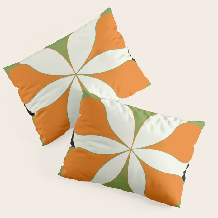 Mid-Century Modern Art 1.4 - Green & Orange Flower Pillow Sham Gallery Image 1