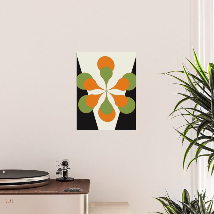 Mid-Century Modern Art 1.4 - Green & Orange Flower Poster Gallery Image 2