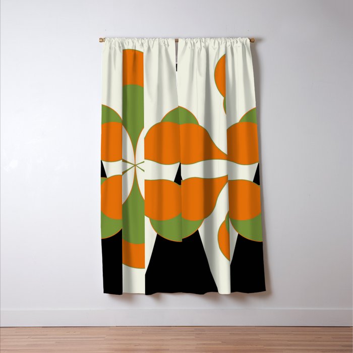 Mid-Century Modern Art 1.4 - Green & Orange Flower Window Curtain Gallery Image 3
