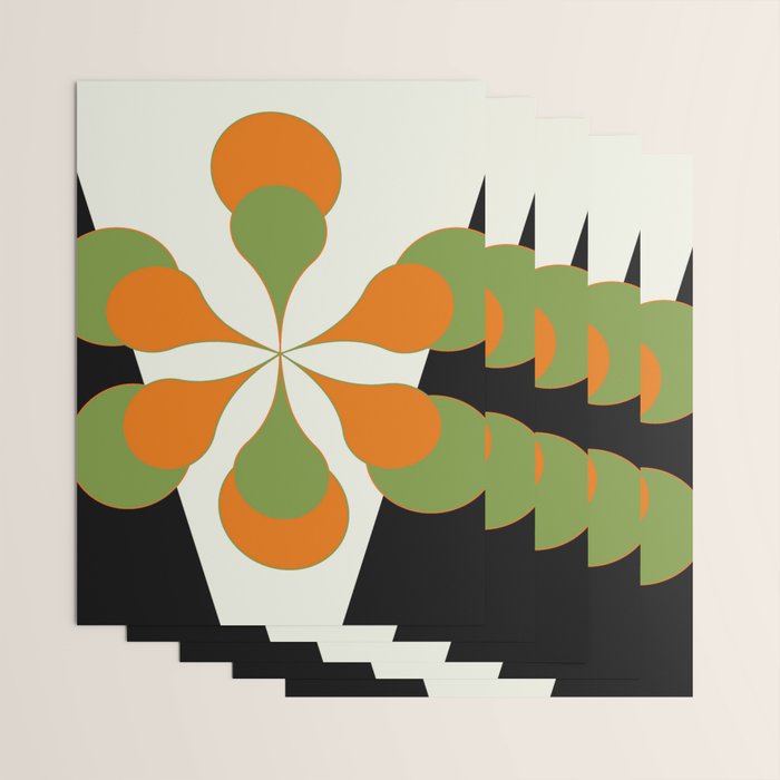 Mid-Century Modern Art 1.4 - Green & Orange Flower Wrapping Paper Gallery Image 3