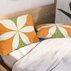 Mid-Century Modern Art 1.4 - Green & Orange Flower Pillow Sham Gallery Image 2