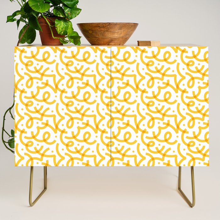 Fun yellow line doodle pattern Credenza Gallery Image 1