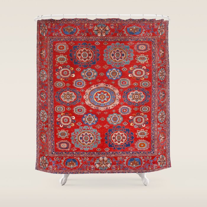 Red Suzani  Kazak Persian Rug Shower Curtain Gallery Image 1