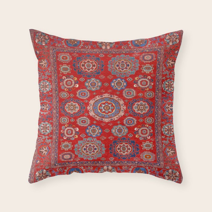 Red Suzani  Kazak Persian Rug Throw Pillow Gallery Image 2