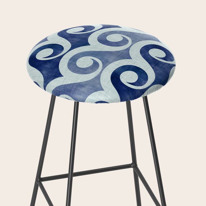 Indigo Geometric Beach Waves Stool Gallery Image 2