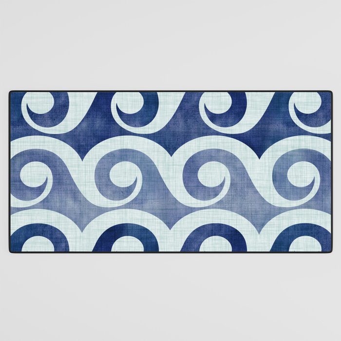 Indigo Geometric Beach Waves Desk Mat Gallery Image 3
