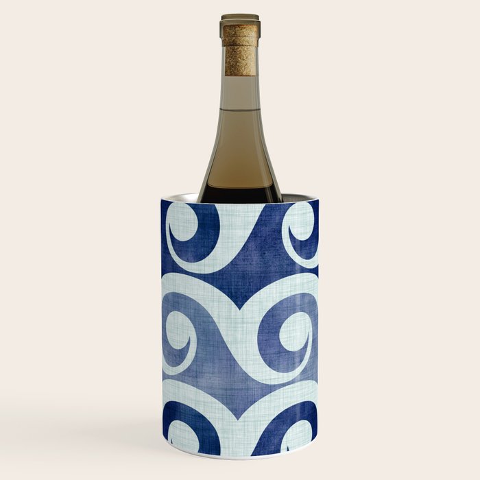 Indigo Geometric Beach Waves Wine Chiller Gallery Image 1