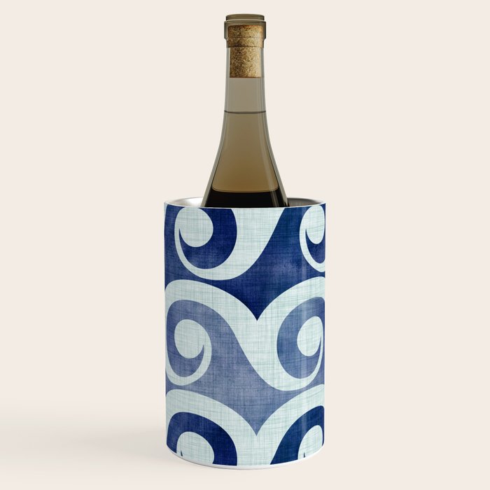 Indigo Geometric Beach Waves Wine Chiller Gallery Image 3