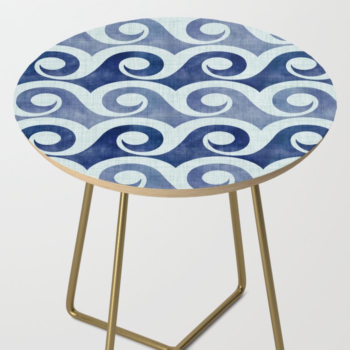 Indigo Geometric Beach Waves Side Table Gallery Image 2