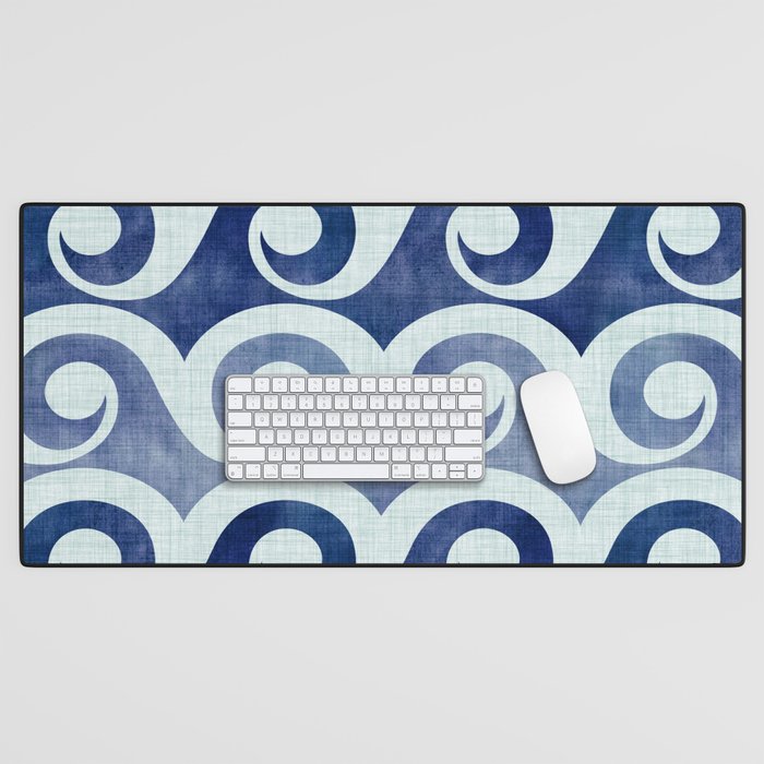 Indigo Geometric Beach Waves Desk Mat Gallery Image 1