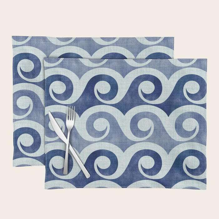 Indigo Geometric Beach Waves Placemat Gallery Image 1