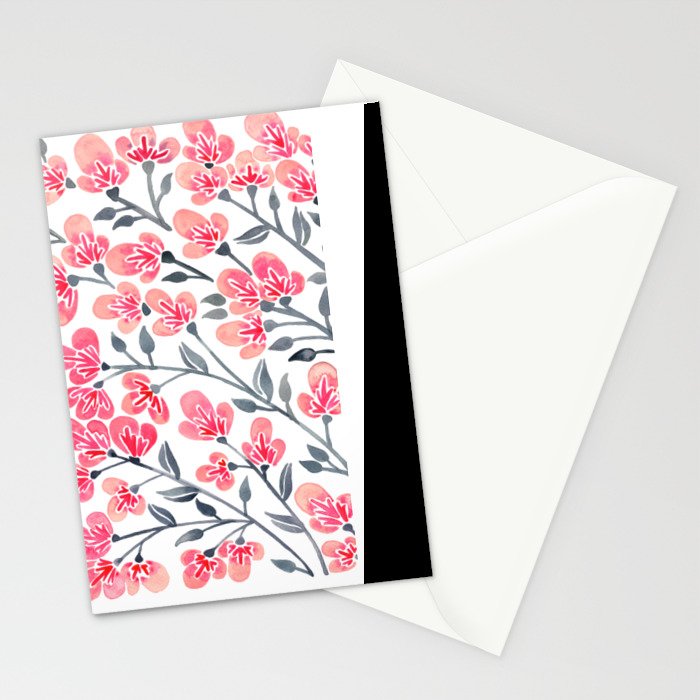 Cherry Blossoms - Pink & Black Palette Stationery Card Gallery Image 2