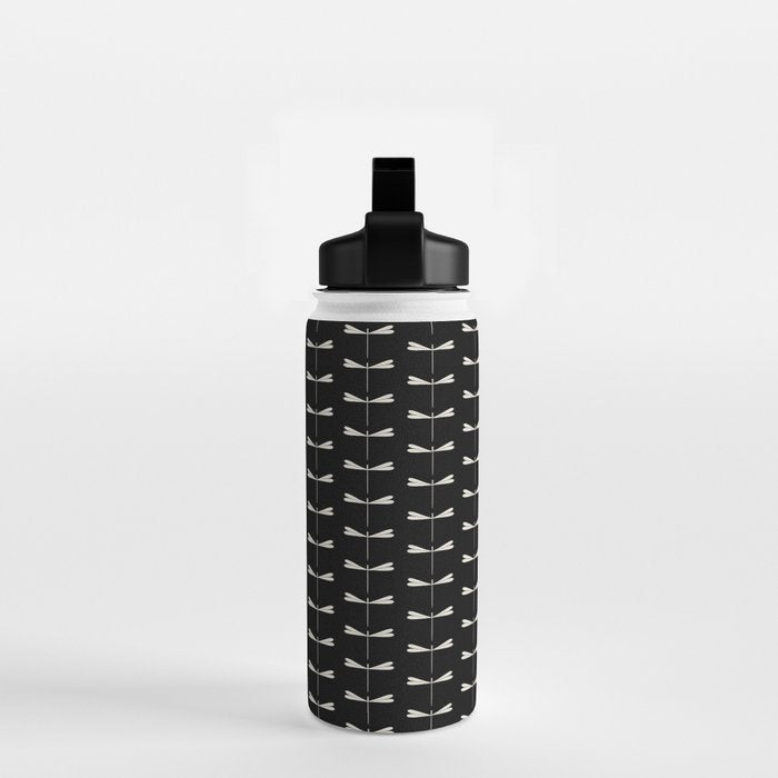 Dragonfly Pattern VII Black Water Bottle Gallery Image 2