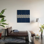 Fish Stripe 6 Minimalist Midcentury Modern Ocean Pattern in White and Nautical Navy Blue Wood Wall Art Gallery Image 2