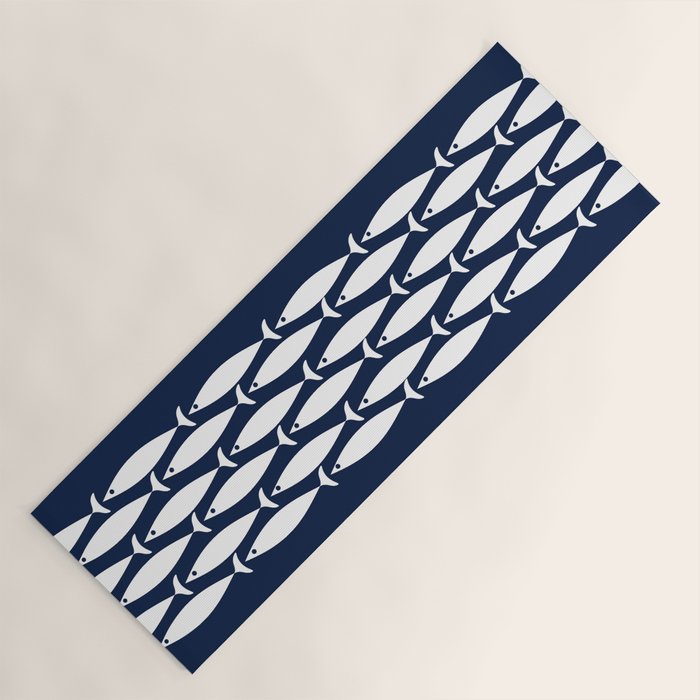 Fish Stripe 6 Minimalist Midcentury Modern Ocean Pattern in White and Nautical Navy Blue Yoga Mat Gallery Image 1