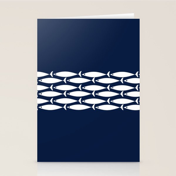 Fish Stripe 6 Minimalist Midcentury Modern Ocean Pattern in White and Nautical Navy Blue Stationery Card Gallery Image 1
