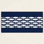 Fish Stripe 6 Minimalist Midcentury Modern Ocean Pattern in White and Nautical Navy Blue Desk Mat Gallery Image 3
