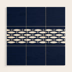 Fish Stripe 6 Minimalist Midcentury Modern Ocean Pattern in White and Nautical Navy Blue Wood Wall Art Gallery Image 1