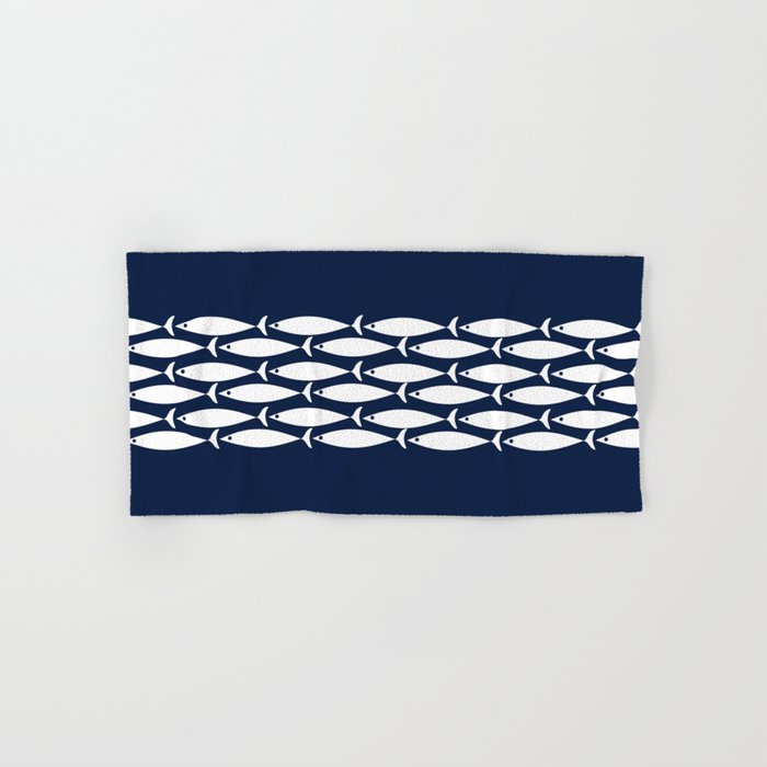 Fish Stripe 6 Minimalist Midcentury Modern Ocean Pattern in White and Nautical Navy Blue Bath Towel Gallery Image 1