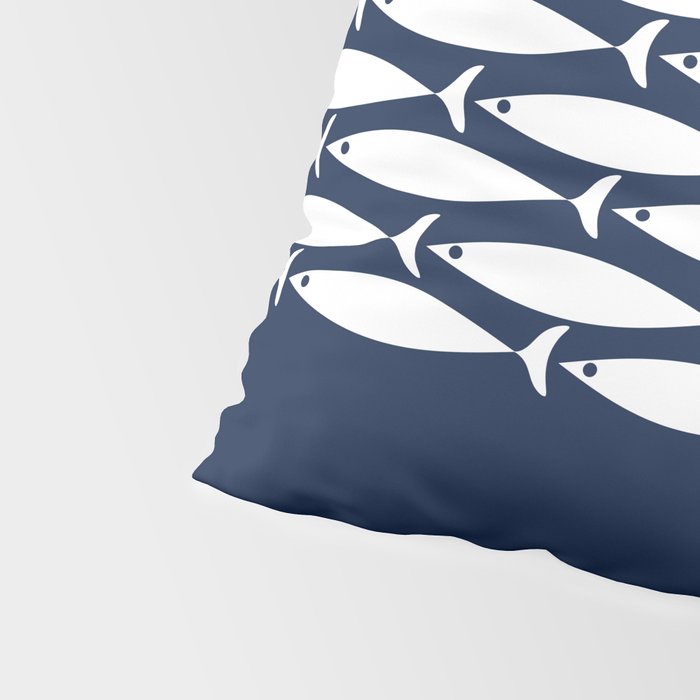 Fish Stripe 6 Minimalist Midcentury Modern Ocean Pattern in White and Nautical Navy Blue Pillow Sham Gallery Image 4