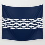 Fish Stripe 6 Minimalist Midcentury Modern Ocean Pattern in White and Nautical Navy Blue Wall Tapestry Gallery Image 4
