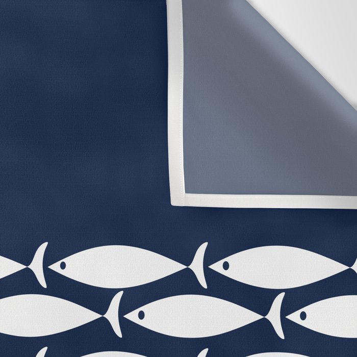 Fish Stripe 6 Minimalist Midcentury Modern Ocean Pattern in White and Nautical Navy Blue Wall Tapestry Gallery Image 3