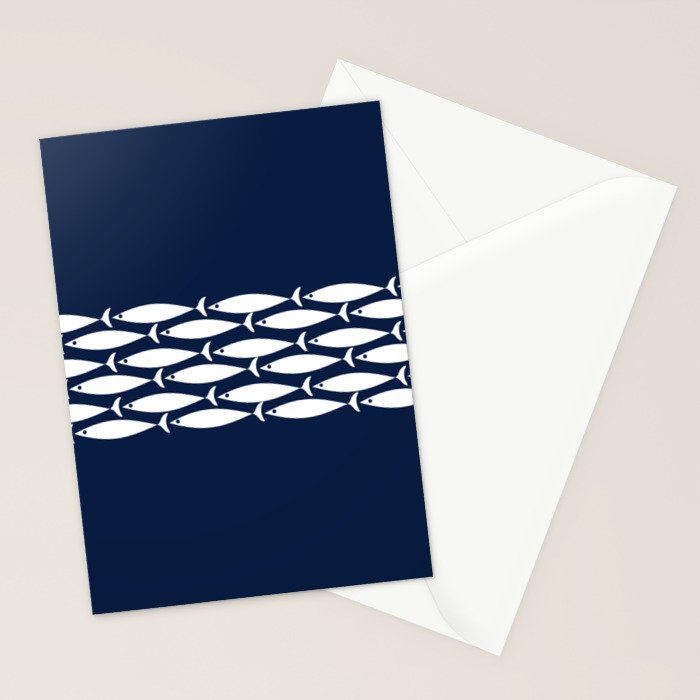 Fish Stripe 6 Minimalist Midcentury Modern Ocean Pattern in White and Nautical Navy Blue Stationery Card Gallery Image 2