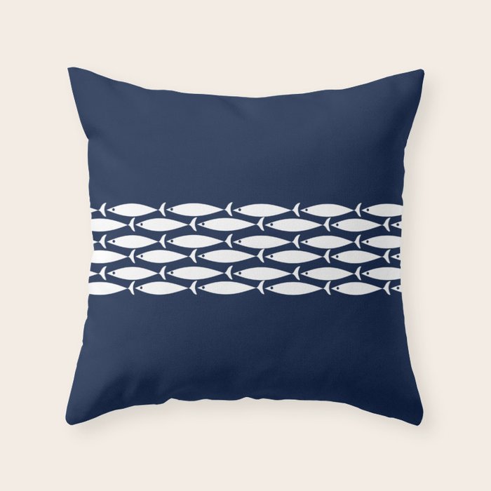Fish Stripe 6 Minimalist Midcentury Modern Ocean Pattern in White and Nautical Navy Blue Throw Pillow Gallery Image 6