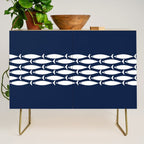 Fish Stripe 6 Minimalist Midcentury Modern Ocean Pattern in White and Nautical Navy Blue Credenza Gallery Image 1